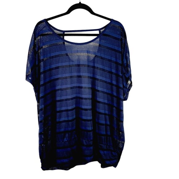 LANE BRYANT Black Blue Striped Semi Sheer Tunic - Picture 1 of 6